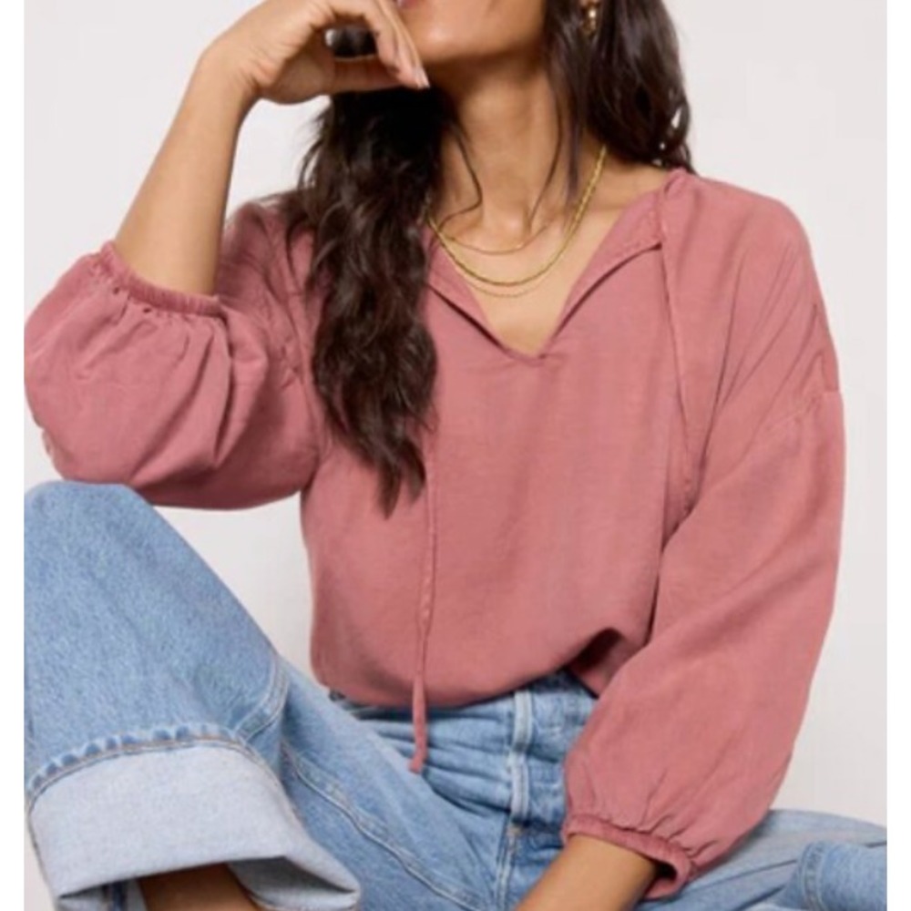 CLOTH & STONE Top Ember Tencel V-neck Womens Sz Small Dusty Rose Pink Shirt
